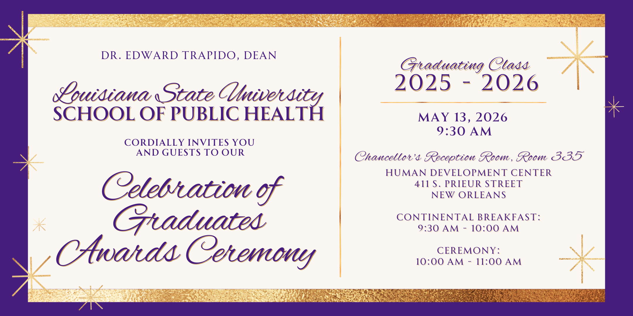 Formal Invite to Celebration of Graduates Awards Ceremony